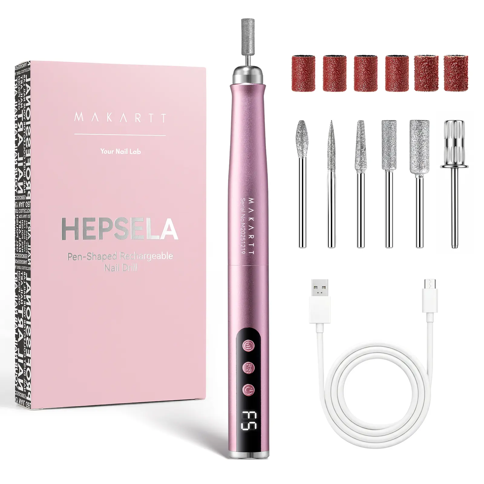 Makartt Rechargeable Pen Nail Drill, Cordless 25000 RPM E-File Kit for Beginners, 5-Speed LED Display, Fast Charging Tool for Acrylic, Gel Polish Removal & Daily Nail Prep, Nail Tech Supplies