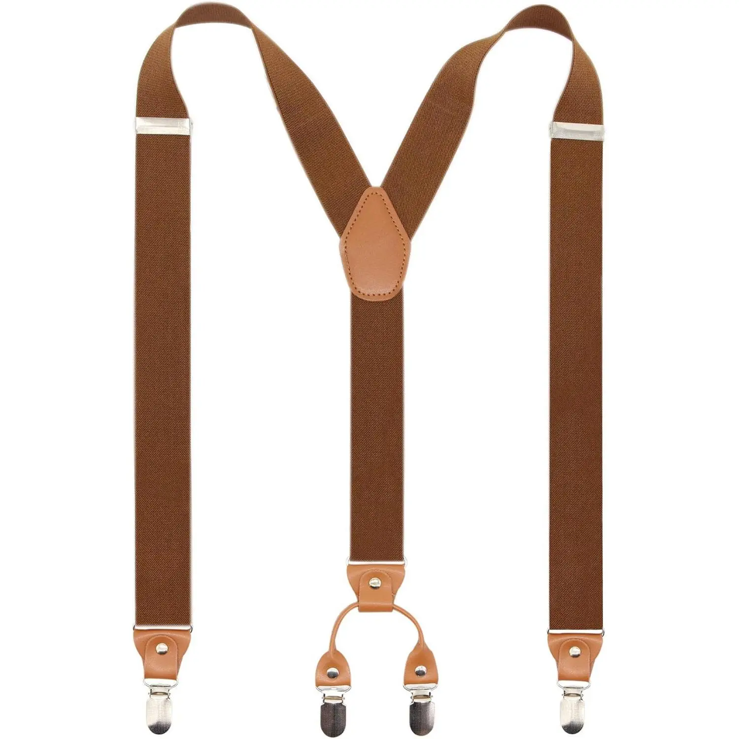 Men's Heavy Duty Suspenders, Adjustable Y-Back Solid Elastic Straps with Leather Details and 4 Strong Metal Clips for Casual & Formal Pants