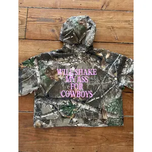 PINK "Will Shake My Ass For Cowboys" Cropped Camo Hoodie