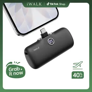 iWALK USB-C Portable Charger Mini 20W 4800mAh Wireless Power Bank Fast Charging Travel Battery Pack for iPhone 17/16/15 Series & Android Samsung Compact Digital Display Power Bank - Smartphone