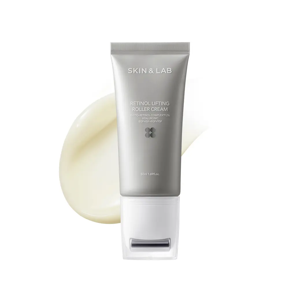 SKIN&LAB Retinol Lifting Roller Cream with Steel Guasha Applicator, Vegan Anti Aging Face and Neck Cream for Wrinkles & Fine Lines, 1.69 fl. oz.