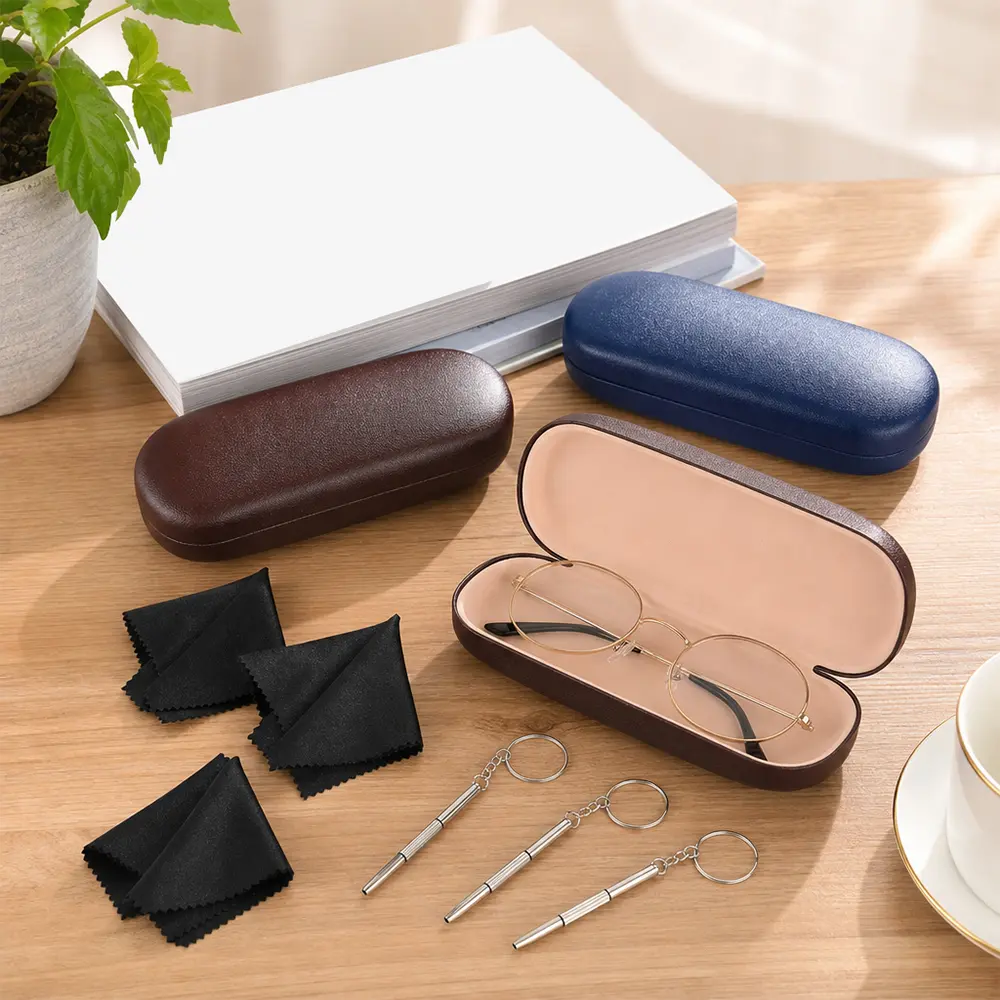 3 piece Hard Shell Eyeglasses Cases with Cleaning Cloth Compact PU Leather Eyeglass Case Protective Sunglass Holder For Glasses