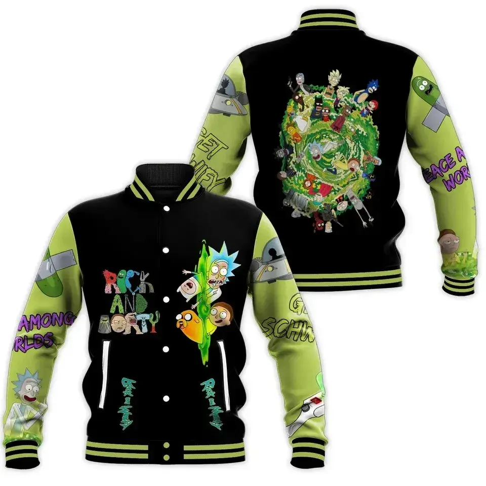 Rick and Rickandmorty Varsity Jacket Shirt, Trust None Graffiti Couples Jacket, Baseball Varsity Jacket, Sporty Streetwear Look, Everyday Casual Jacket