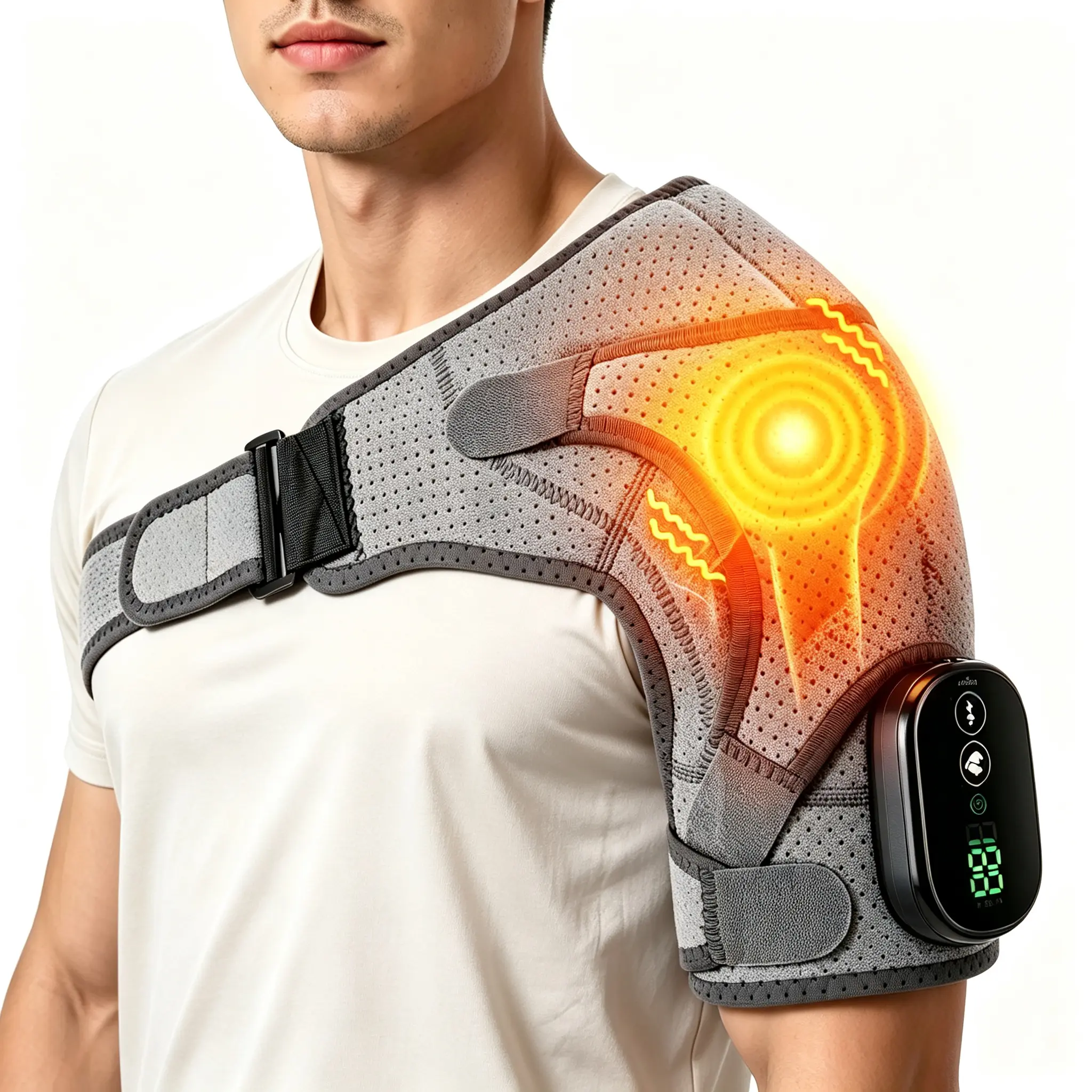 Portable USB Rechargeable Shoulder Massager, Adjustable Heating & Vibration Modes, Lightweight Neck Shoulder Relaxer Supporting Fascia Release and Rotator Cuff Care, Thoughtful Gift for Men Women