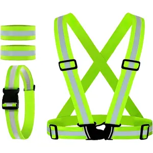 Reflective Vest, Reflective Glow Belt with 2Pack Reflector Armbands, Adjustable Elastic Safety Vest Outdoor Reflective Belt High Visibility, Ultralight & Comfy for Running, Jogging, Walking, Cycling,