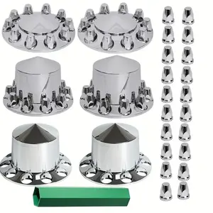 Chrome Plastic Spiked Axle Wheel Cover Kits 33mm Dome Nut Covers for Semi Trucks
