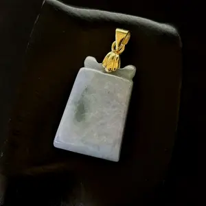Natural Green Jade Jadeite Rectangle Pendant, Free Necklace