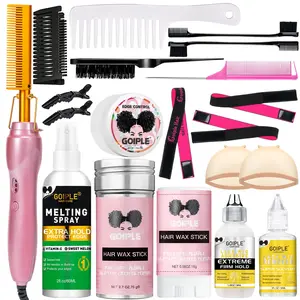 19 counts Electric Hot Comb Hair Straightening Comb Curling Iron for Wigs and Natural Hair，Lace Front Wig Black Women Lace Glue Wig Install Kit，Pressing Combs Wig Glue Hair Wax Set Comfort Salon