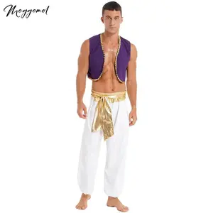 MensAladinCostumeArabianPrinceCosplayDressUpVestWaistcoatHaremPantsSuitHalloweenPartyCarnivalStagePerformance