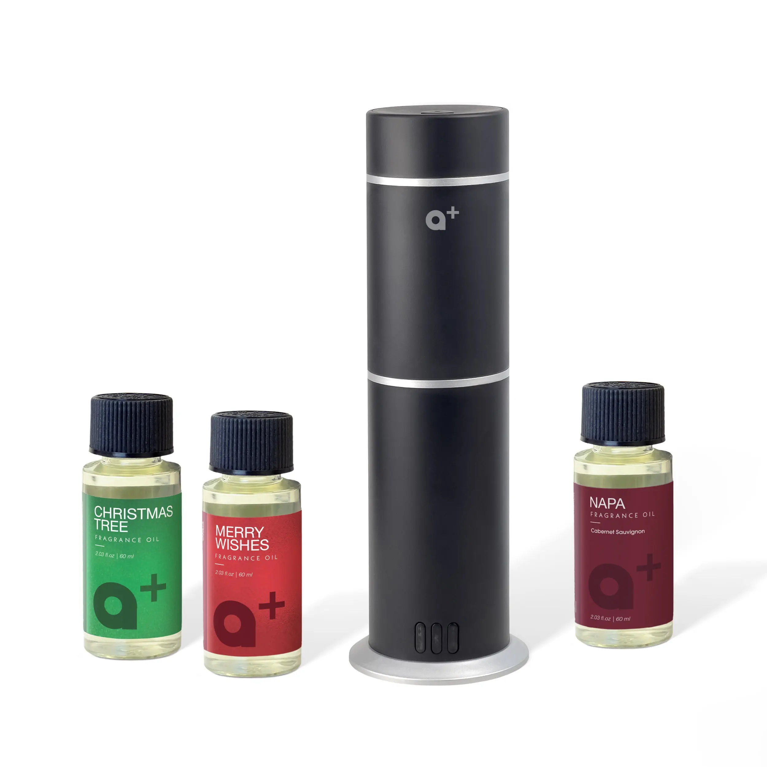Aromar Plus Waterless Diffuser Holiday Gift Set - Cylinder Aroma Diffuser, Flameless Oil Diffuser with 3 Holiday Fragrances (Christmas Tree, Merry Wishes, Napa Cabernet) for Home, Office, Apartment