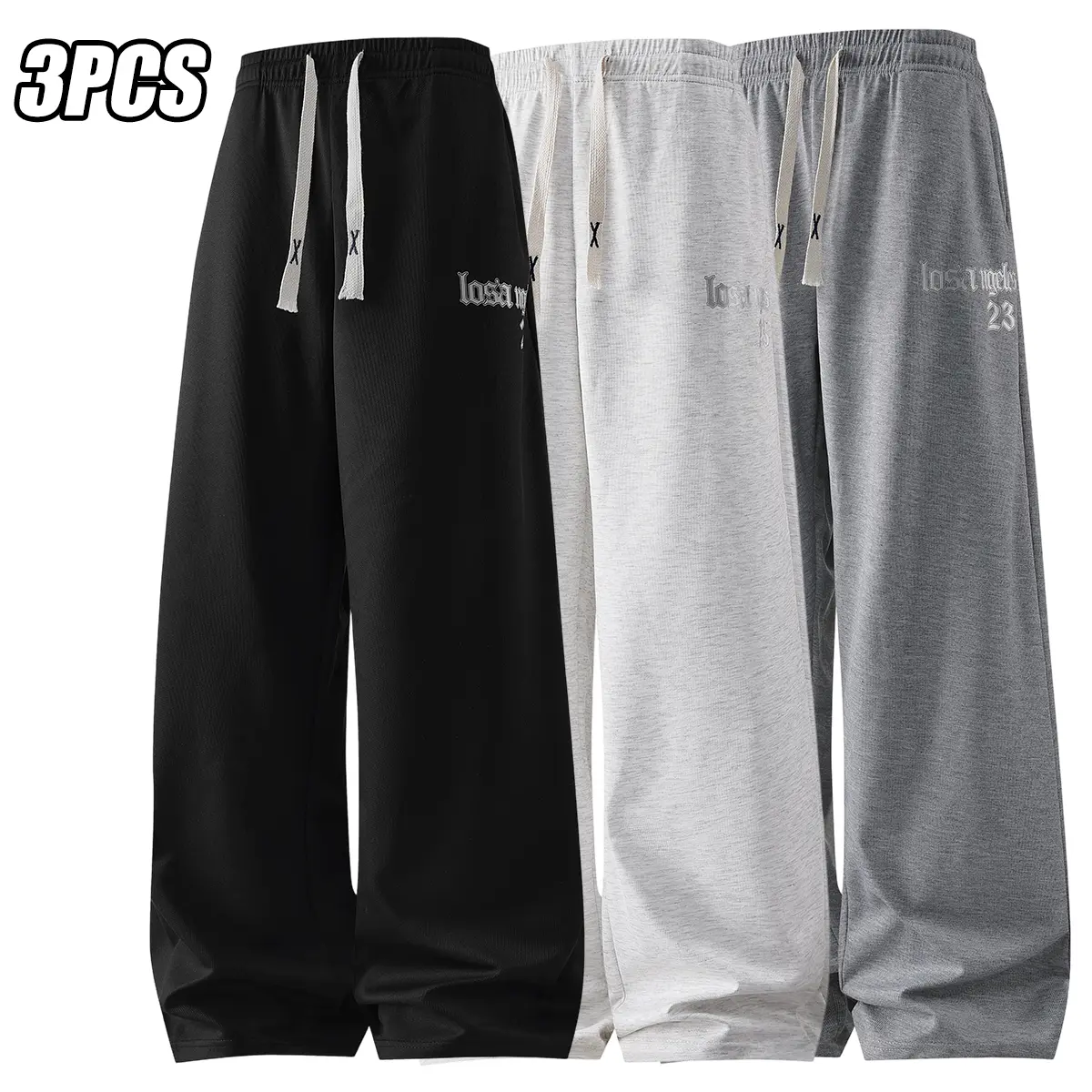 Men's Straight-Leg Polyester Pants - Regular Fit Letter Print Trousers with an Elastic Waist, Breathable Fitness Loungewear, Normal Type, Figure, Ankle Length, Sporty Chic, Casual
