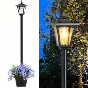 Solar Lamp Post with Planter - 60 Lumens Outdoor Waterproof Solar Pole, Warm White LED Garden Light for Patio, Yd Decor