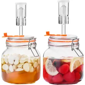 1 Liter Fermentation Jar, Square Glass Fermenting Kit for Making Sauerkraut, Hot Sauce, , Cider and , Pack of 2