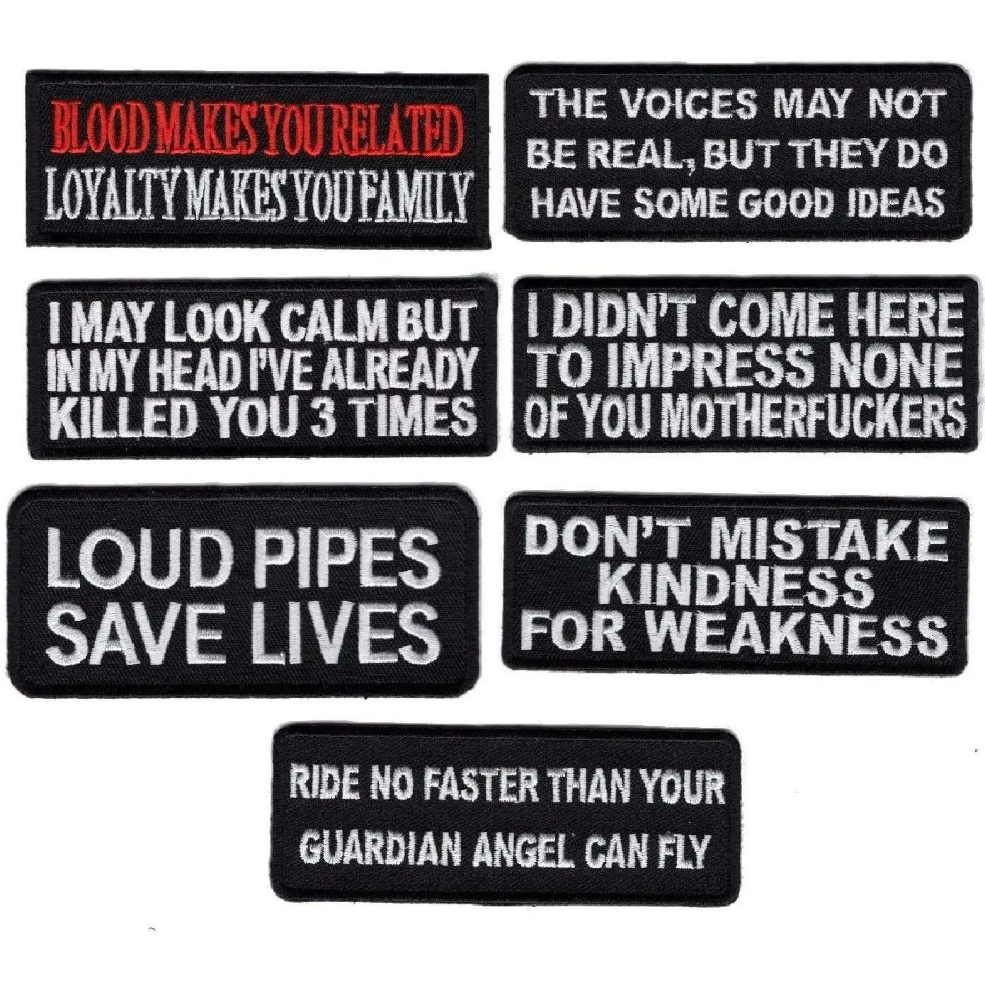 Loud Pipes Voices Look Calm Dint Come 7pcs Bundle Biker MC Patches by Miltacusa