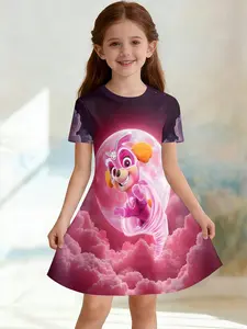 Paw Patrol Superhero Kids Dress, Dreamy Starry Print, Fashion Outdoor Wear, Birthday Gift, Holiday Gift, Casual Fitted Dress