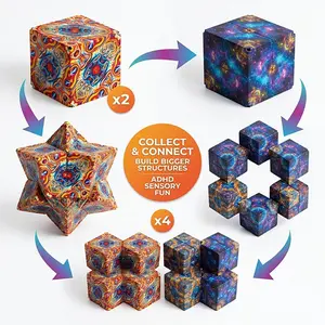 Collectible Full-Color Design Shape-Shifting Magnetic Puzzle Cube 3D Geometrical Fidget Sensory STEM STEAM Toy Creates 70+ Abstract Art Shapes For Mind-Bending Fun Stress Relief and Creative Learning Ages 8+ All New Vibrant Patterns Perfect Gift Ideas