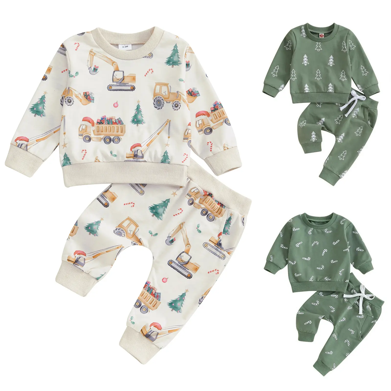 Kids Toddler Boys Christmas Outfit Long Sleeve Candy Cane Xmas Tree Print Sweatshirt Tops Jogger Pants Fall Winter Clothes