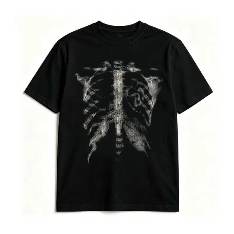 Unisex Skeleton Ribcage X-Ray Graphic T-Shirt, Gothic Dark Aesthetic Crew Neck Short Sleeve Tee, Casual Streetwear Oversized Top for Men Women