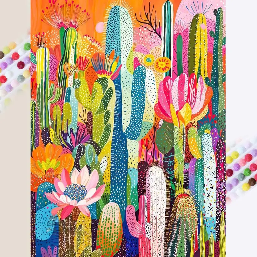 1 set of DIY diamond painting kit, 5D diamond art set, DIY decoration colorful cactus mosaic, diamond art, DIY art home decoration