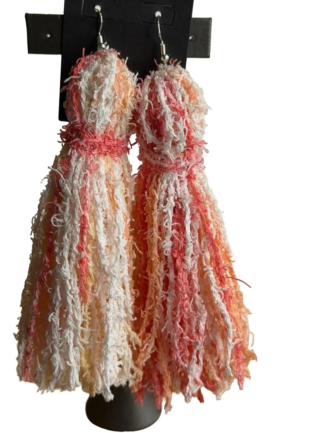 Women's Fabric Statement Earrings - Lightweight, Fringe Detail, Textured Look Dangles, Summer Everyday Costume Jewelry Fashion Accessory with Ocean Vibes, Female, High-Quality Yarn, Ocean Vibes Dangles, Drop Earrings