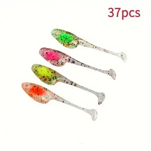 [CWJ]Floating TPE Snake Soft Bait, Spoon Lures, 37 Pcs 1.97 Inch Weedless Paddle Tail Design, for Bass Slow Sinking Action, Multi-Color with Ergonomic Handle Storage Box