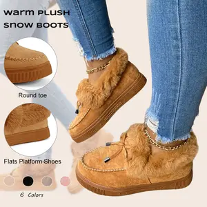 Imily Bela Women's Platform Warm Moccasin Slippers Slip On Loafer Plush Shoes Anti Slip Flat Walking Loafers Faux Fur Snow Boots  Soft and comfortable suede slippers for women Christmas  Footwear
