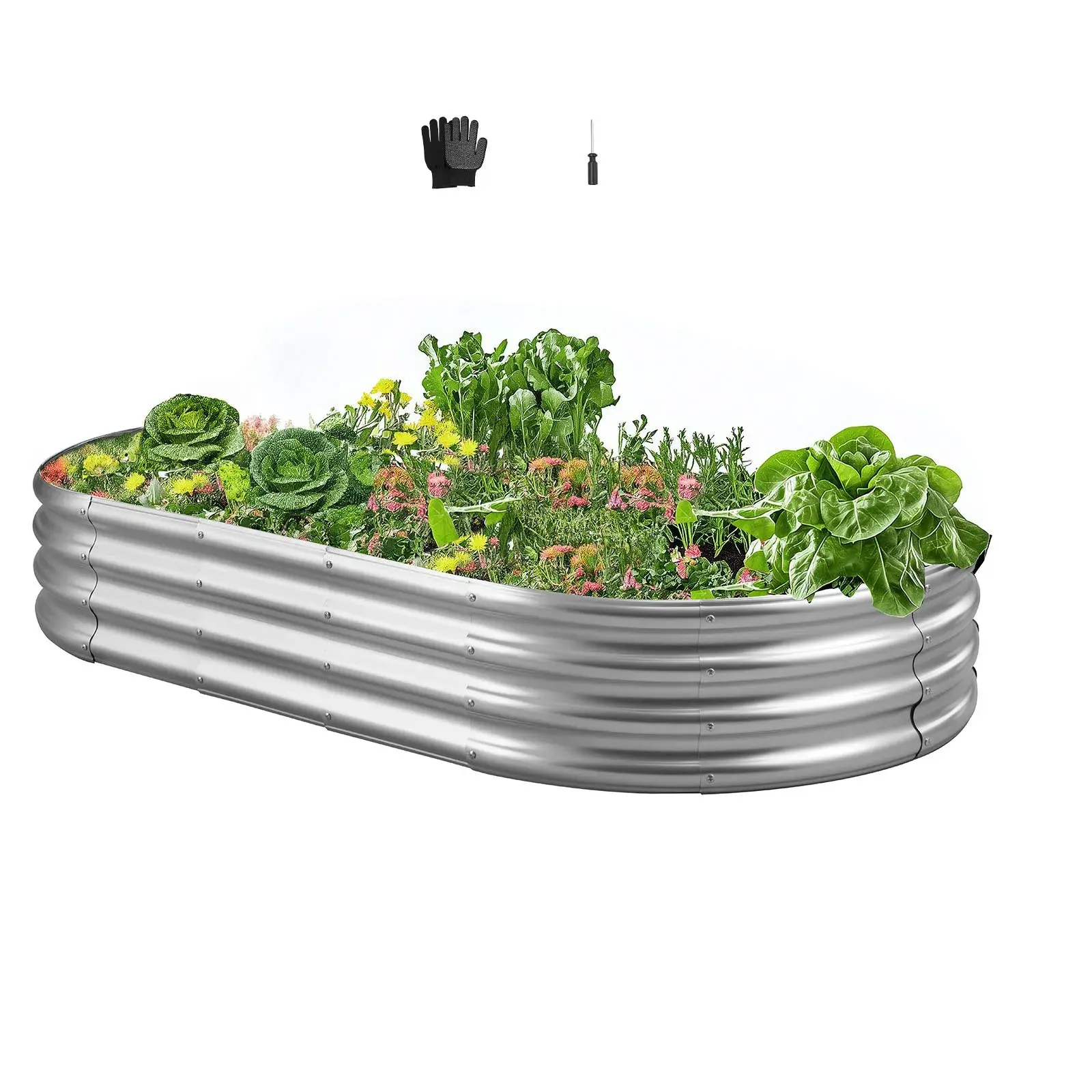 VEVOR Galvanized Metal Raised Garden Bed - Elevated Planting Boxes with Open Bottom Design, Outdoor Planter for Vegetables, Flowers