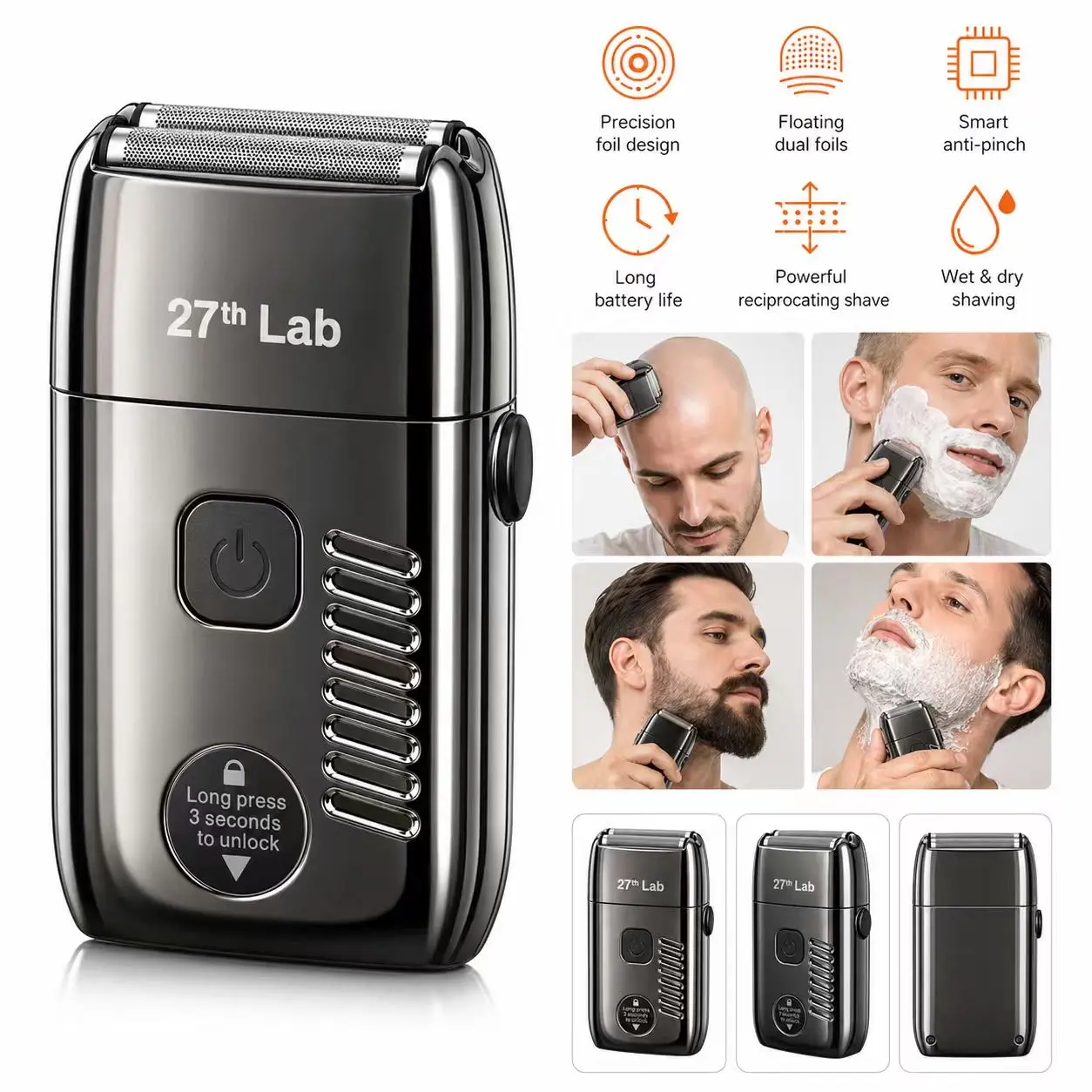 Portable Electric 3 Blade Foil Shaver Kit, Men's Twin Blade Shaver Razor,Cordless Waterproof Shaver, 1 Count Rechargeable Beard Trimmer for Men, Wet and Dry Use Beard Shaver, Safety Razors for Men, Men's Grooming Tool