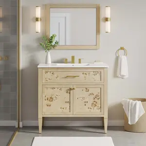 Modway Elysian 36" Wood Bathroom Vanity in White Burl