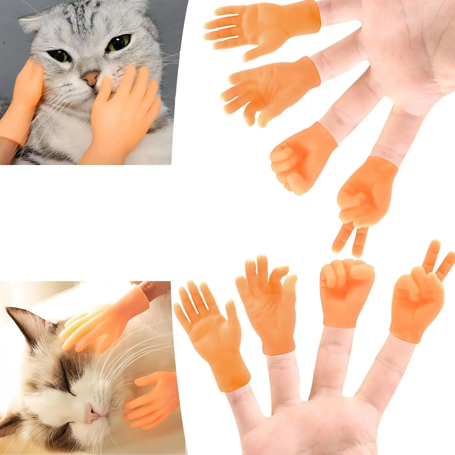 6PCS Soft Comfortable Rubber Human Hand Miniature Finger Puppets - Non-Deformable, Cat Massage Tools, Kids' Toys for Halloween, Christmas, Thanksgiving, Children's Day Gag Gifts, Stress Relief Play
