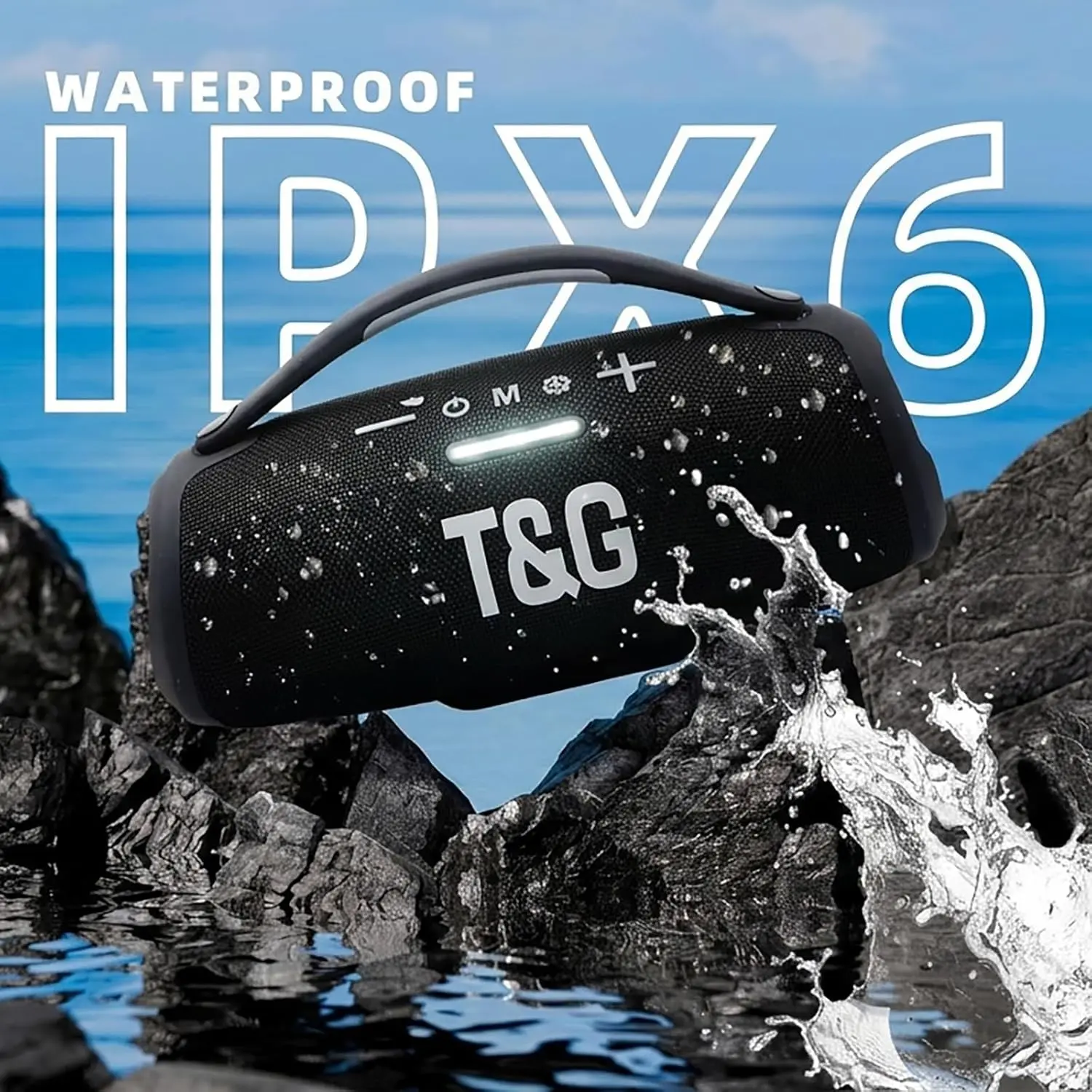 T&G418 Portable Speaker with 60W Deep Bass, IPX6 Wireless Bluetooth Speaker with RGB Lights, All Day Playing for Party, Hiking, Camping, Ourdoor Loud Boombox for Gift,TWS Pairing Black