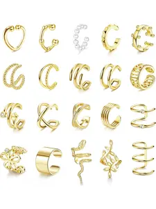 20Pcs Ear Cuffs Earrings Set for Women Non-Piercing Dainty Cartilage Ear Clip On Wrap Earring Set Adjustable Hoop Earrings, Hoop Earring Sets, Trendy Jewelry, Shining Earrings