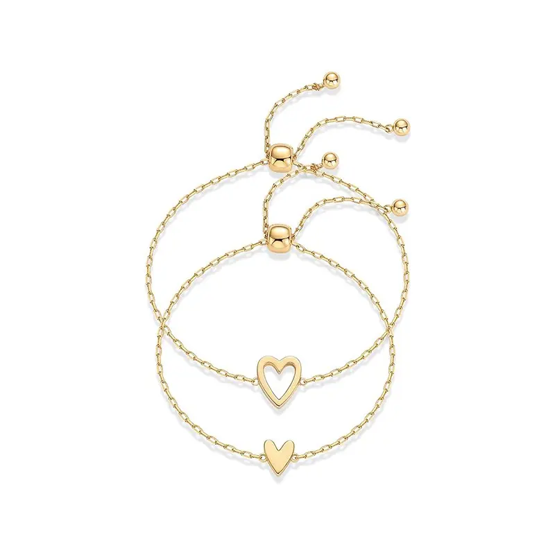 ORELLE- Cute Heart Charm Adjustable Bracelets for Women, 14K Gold Plated Dainty Friendship Bracelet Set, BFF Gifts for Best Friend Fashion Jewelry