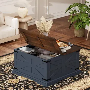Farmhouse Coffee Table with Storage, Square Coffee Table for Living Room, Center Table with Flip-Top Lid