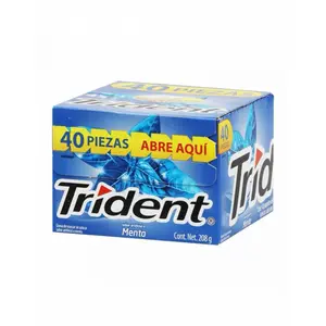1 Caja de 40 paquetes de Trident Goma de mascar Sin Azucar Sabor  Menta Chewing Gum Snack