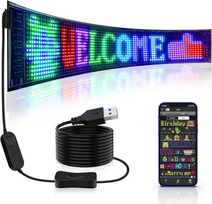 2pack Scrolling Huge Bright Advertising LED Signs, Flexible USB 5V LED Store Sign Bluetooth App Control Custom Text Pattern Animation Programmable Display for Store Car Bar Hotel (27''x5'')