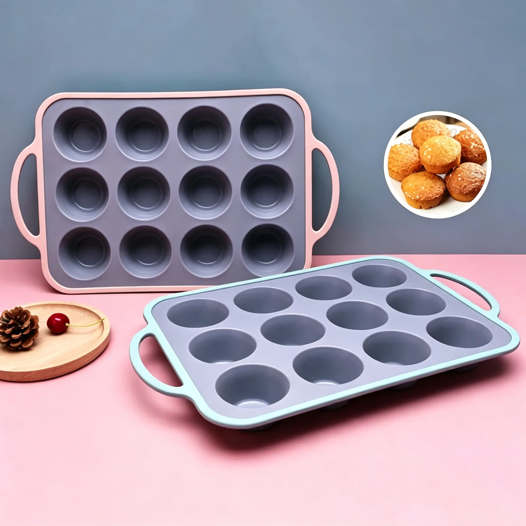 Silicone Muffin Pan, 12 Cups Mini Size Nonstick Cupcake Pan, BPA Free Silicone Muffin Tray, Cupcake Baking Pan Molds for Oven Dishwasher Safe