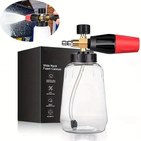 Foam Cannon, Adjustable Snow Foam Lance Transparent Body, Professional Car Foam Blaster with 1/4 Inch Quick Connector, 4000 PSI, 1L