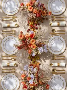 350-Piece Gold Disposable Plates and Cutlery Set - Premium 10.25" Dinner Plates, 7.5" Dessert Plates, 9oz Cups & Cutlery for Weddings, Catering Events - 50 Guest Service - Elegant & Sturdy