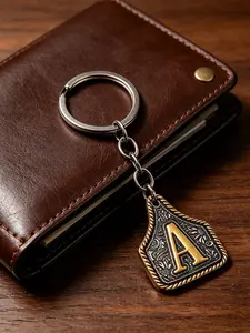 Initial Vintage Western Cowboy Letter Keychain,Handmade Metal A-Z Initial Keychain for Women and Men, Durable Keyring Accessory