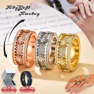 8mm Cubic Zirconia Spinner Ring - Pure Handmade Rotatable Mechanical Decompression Anxiety Ring, Buy One Get One Free, Includes Bottle Opener Ring & Free Gift Box