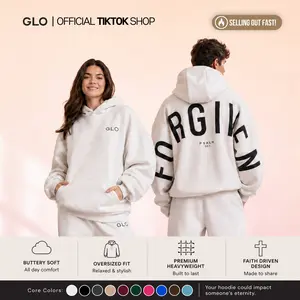 GLO Kingdom Essential Hoodie | Christian Oversized Hoodies, Heavyweight Faith Sweatshirts with Yahweh, Yeshua, Forgiven Designs, Super Soft Religious Apparel Gifts for Women & Men Fit Statement Fleece Pocket Fabric Polyester Cotton