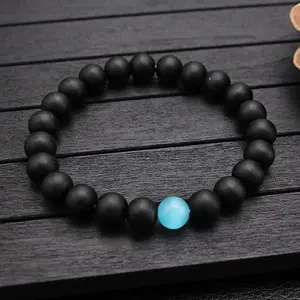 Natural Onyx Blue Cat Eye 8mm Beaded Energy Healing Bracelet, Stackable for Pain Relief, Confidence & Ambition, Gift for Him/Her, Energy Bracelet