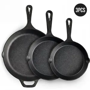 Pots and Pans Set, 3-Piece Pre-Seasoned Cast Iron Skillet Set - Ready-to-Use Non-Stick Hanging Cookware, 6.45"/8.26"/10.62" Sizes, Egg Cooking, Indoor/Camping Use, Grill & Oven Safe summerwins