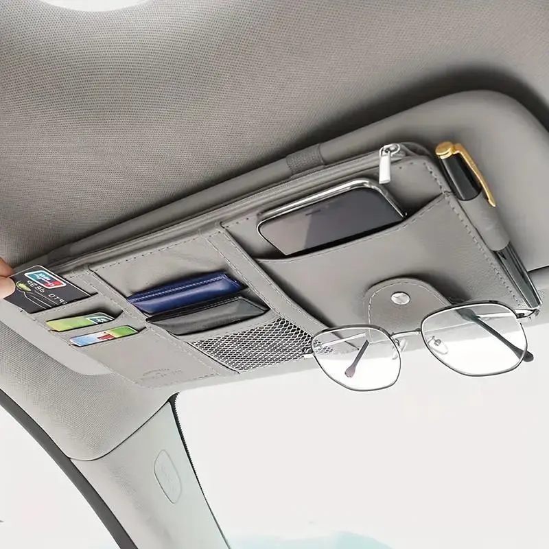 Car Sun Visor Storage Bag with Eyeglass Holder, Multi-Pocket Organizer for Cards Pens Keys Cash, Perfect Car Interior Accessory Gift, Car Accessories, Car Organization Supplies, Car Organizers
