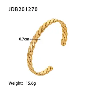 Women's Geometric Electroplated Gold Stainless Steel Bangle - Female Fashion Daily Bracelet JDB201290-GN with Zirconia, Magnetic Field Therapy Jewelry for Party, Gifting