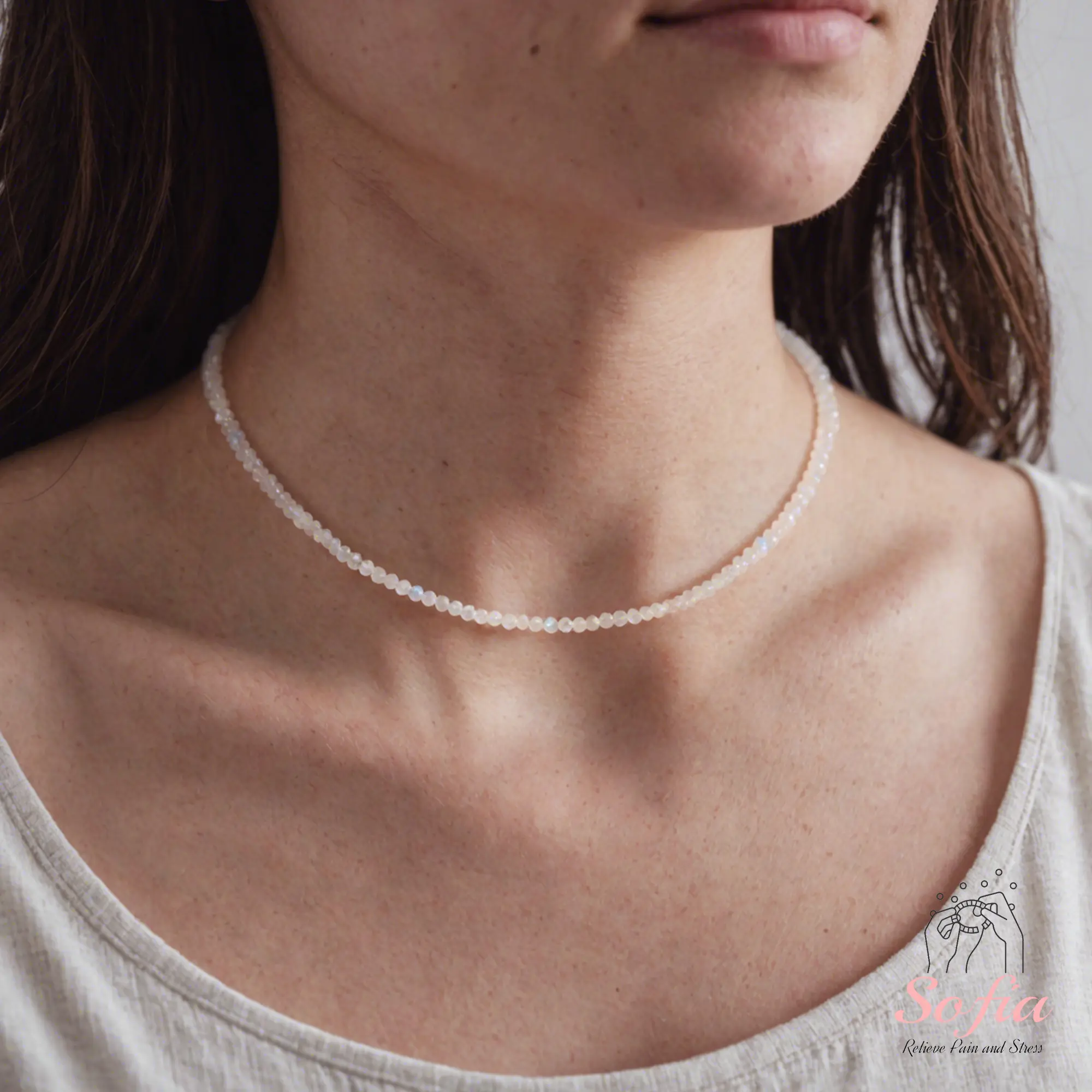 Women's Handmade Adjustable Delicate Faceted Moonstone Beads Choker Necklace - Waterproof Gemstone Beaded Minimalist Jewelry, Classic Natural Crystal Necklaces & Pendants, Crystal Jewelry Gift