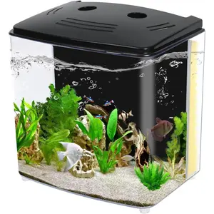 Fish Tank, 1.2 Gallon Aquarium, Small Betta Fish Tank Starter Kit with LED Light and Water Filter Pump, Rectangular
