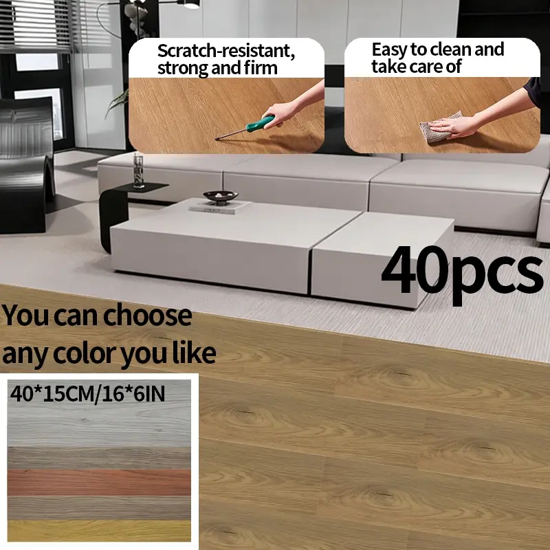40pcs Self-Adhesive Vinyl Floor Tiles, Waterproof Wood Grain Look, Thickened Flooring, Easy Installation, Durable PVC, Scratch Resistant Surface, Kitchen, Bathroom, RV