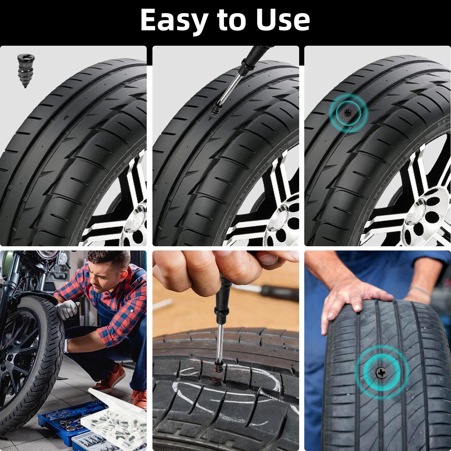 50/100 pcs Tire Repair Rubber Nail Kit Large & Small Plugs with Screwdriver Tubeless Tire Fast Repair for Cars Motorcycles Durable Reliable Seal Universal Compatibility